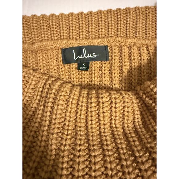 Lulu’s‎ Cowl Knit Cropped Sweater Size Small Yellow/Brown - Picture 3 of 6